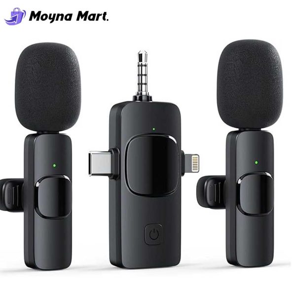K15 3in1 Lavalier Wireless Microphone 3.5mm Round Jack Automatic Noise Reduction Cordless Outdoor Live Radio Microphone
